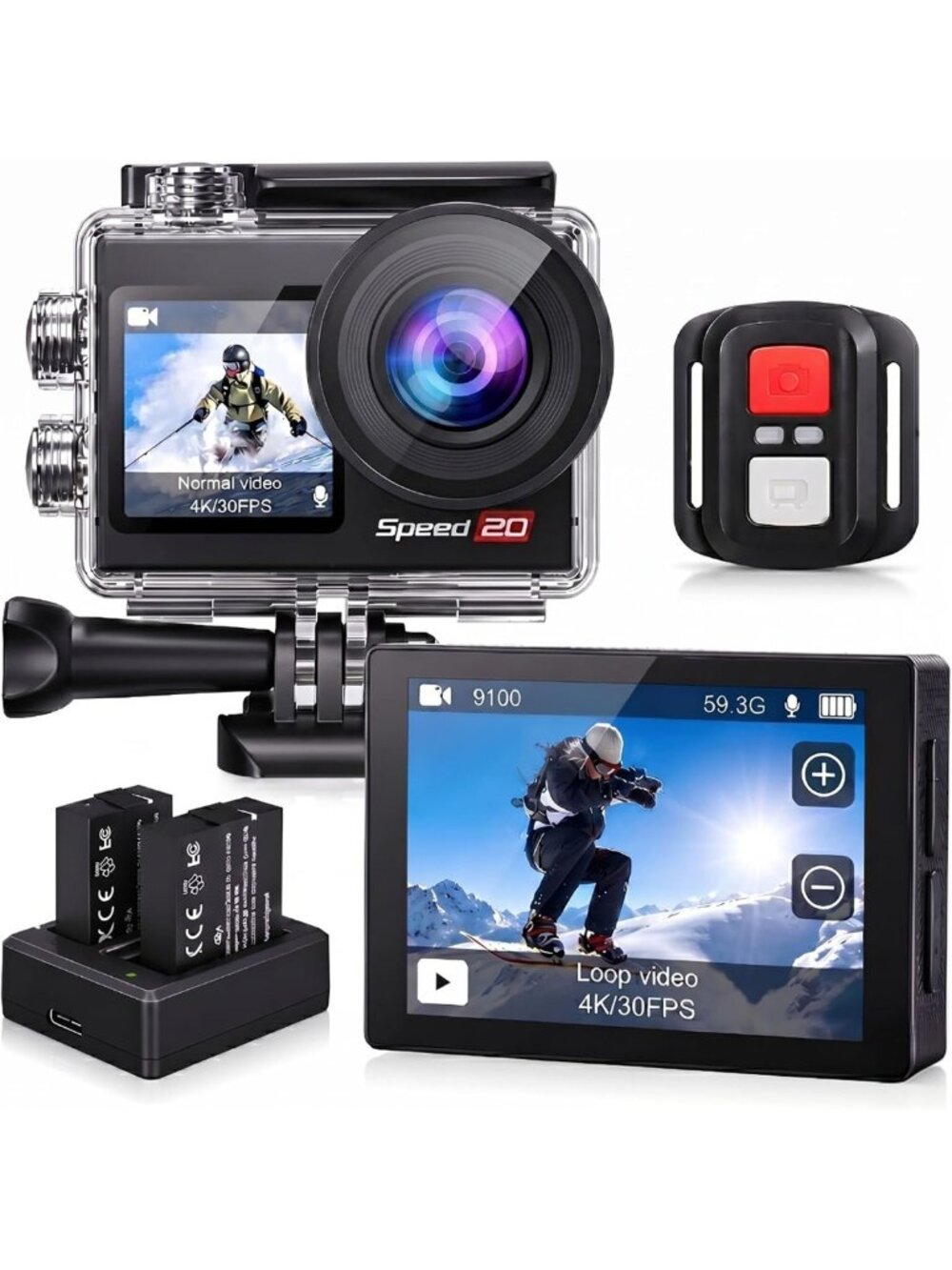 4K Waterproof Action Camera - 20MP Touch Screen, WiFi, EIS, 131FT Depth